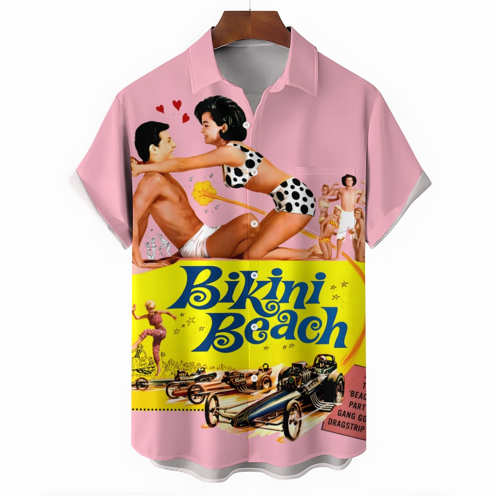 Bikini Beach Retro Poster Print Short Sleeve Shirt 2410003430