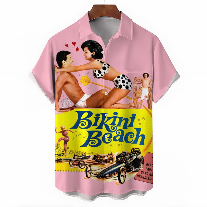 Bikini Beach Retro Poster Print Short Sleeve Shirt 2410003430