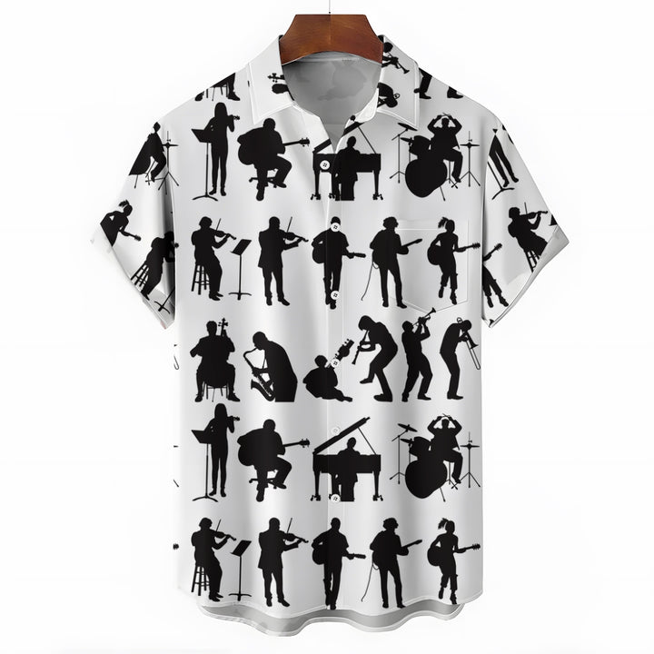 Musician Silhouette Print Casual Oversized Short-Sleeved Shirt 2407005184