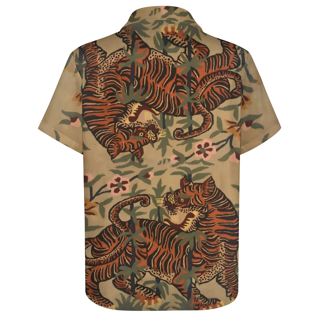 Men's Vintage Tiger Art Print Casual Short Sleeve Shirt 2403000727