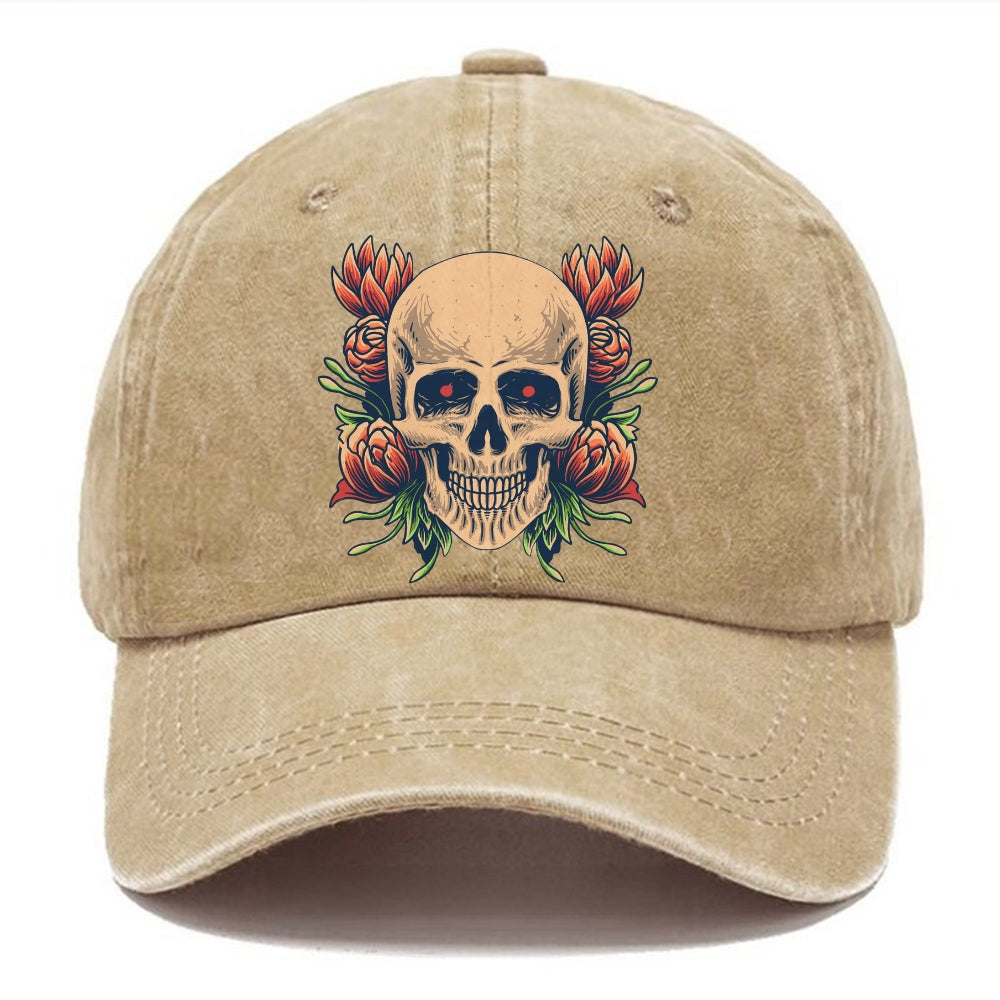 Unisex Vintage Casual Skull Print Washed Cap