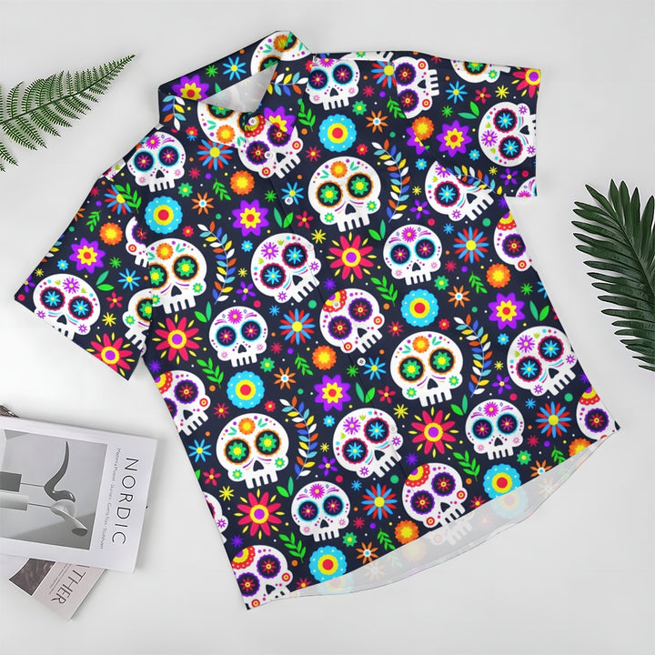 Mexican Culture Skull Print Short Sleeve Shirt 2411002296