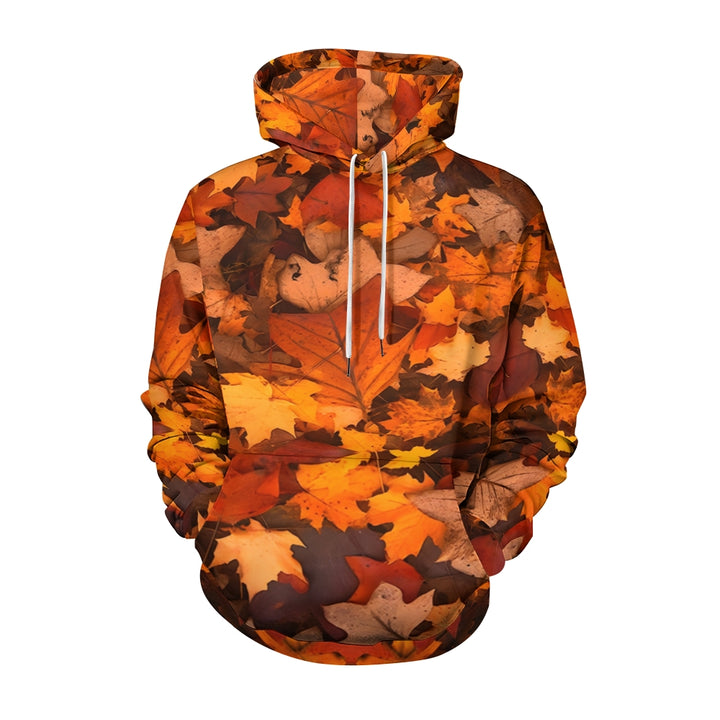 Plue Size Autumn Maple Leaf Printed Hoodies 2409010110