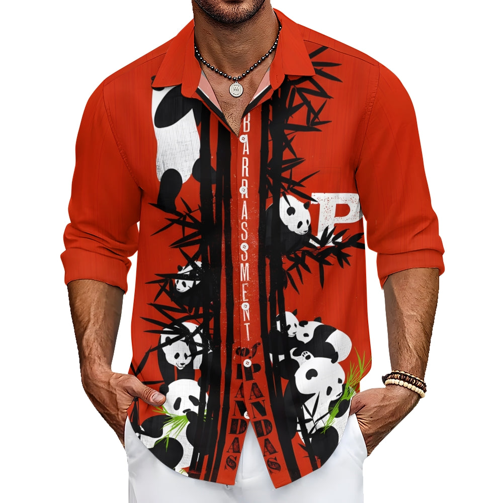 Men's Panda And Bamboo Print Long Sleeve Shirt 2411002760