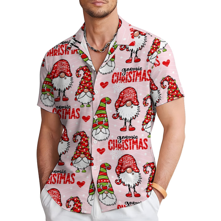 Christmas Gnome Print Casual Short Sleeve Shirt 2410006318