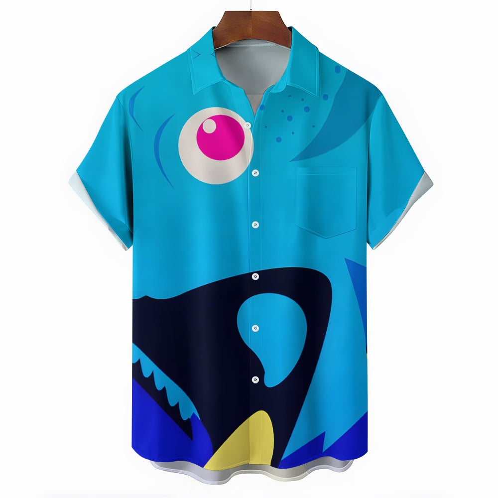 Men's Cartoon Blue Tang Casual Short Sleeve Shirt 2410007933