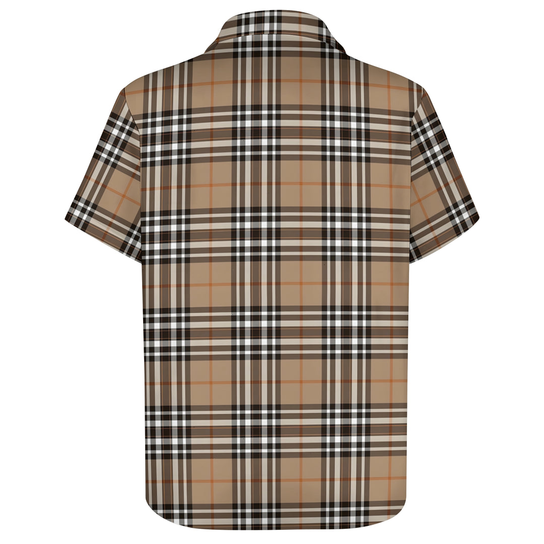 Classic Scottish Plaid Print Casual Short Sleeve Shirt 2404001310