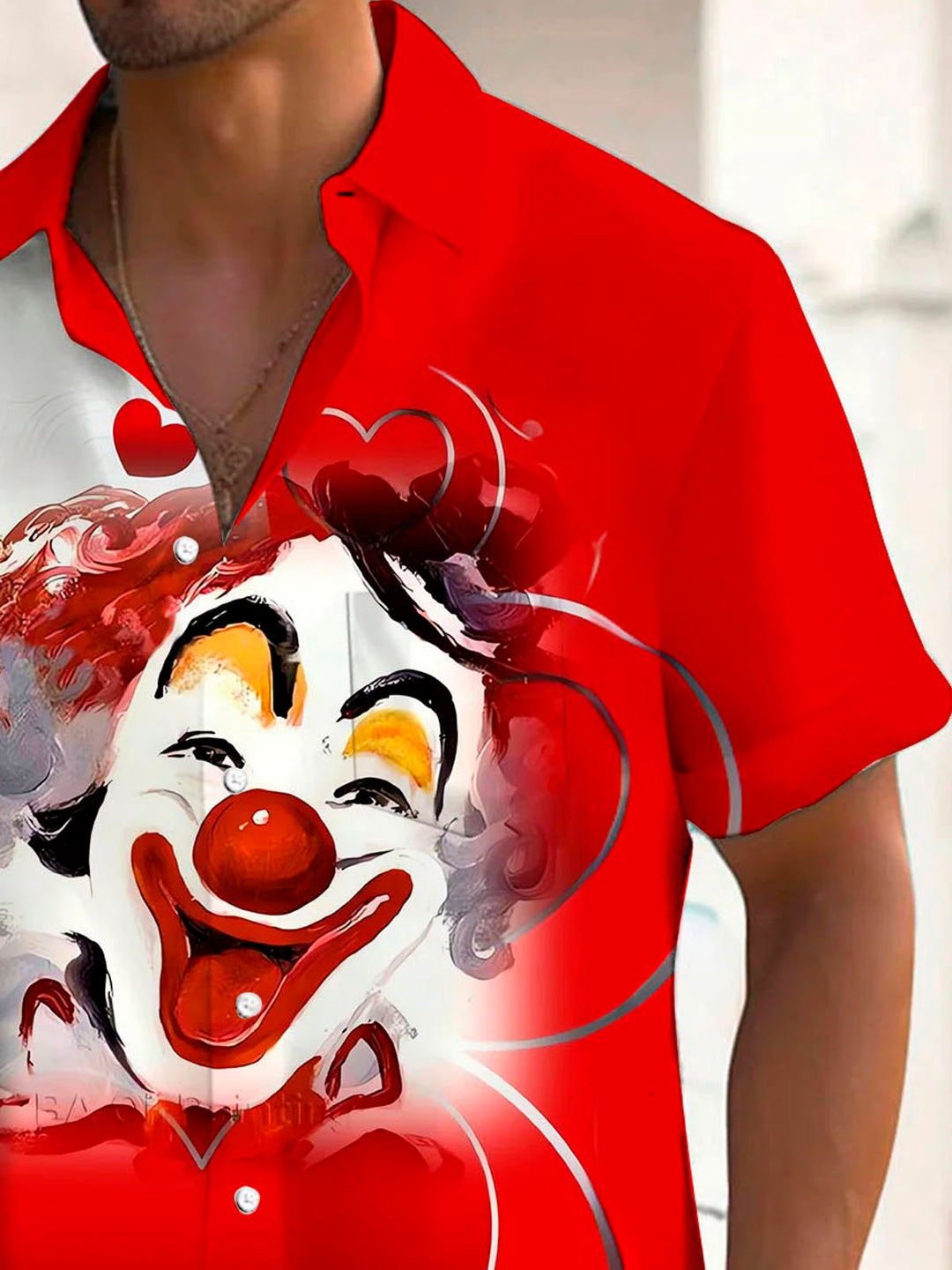 Christmas Clown Print Men's Button Pocket Short Sleeve Shirt