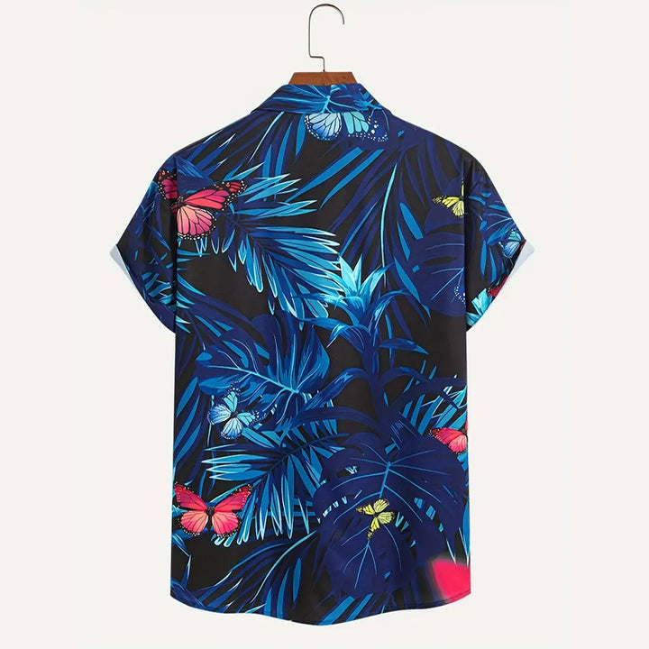 Men's Hawaiian Butterfly Floral Print Short Sleeve Shirt