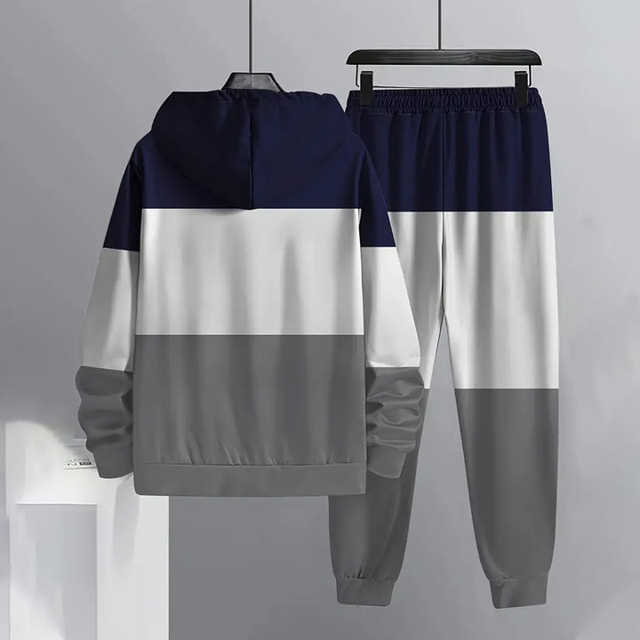 Men's Color Block Printed Casual Hoodie Set