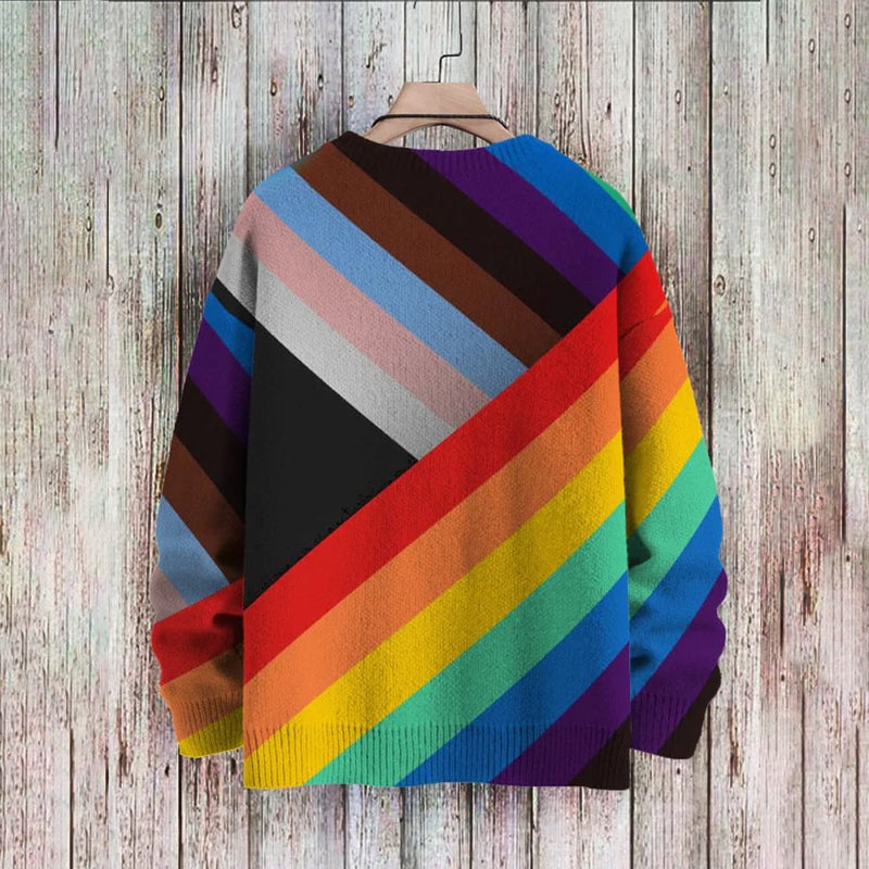 Rainbow Flag Print Casual Pullover Knit Sweater