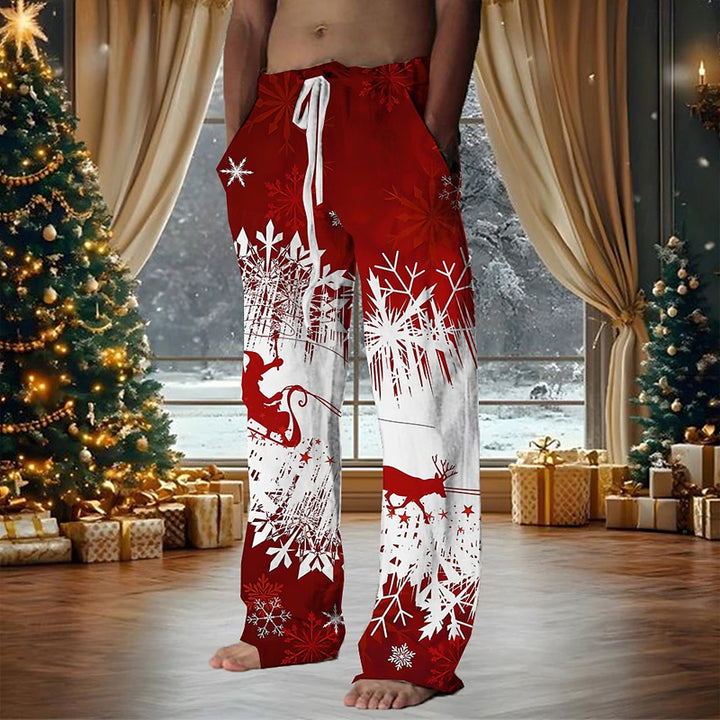 Men's Christmas Santa Claus Deer Drawstring Holiday Trousers