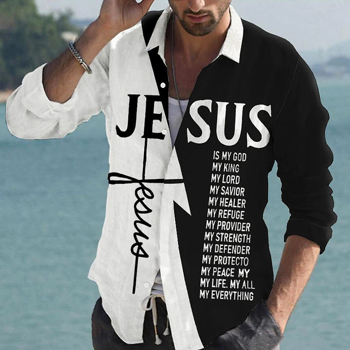 Men's Cross Jesus Letter Graphic Prints Long Sleeve Shirt