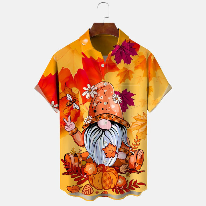 Men Plants Autumn Santa Pumpkin Button Casual Shirt