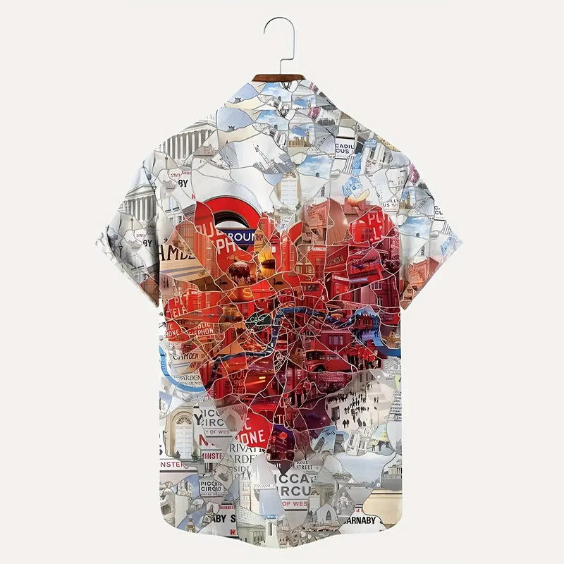 Men's Heart Print Casual Short Sleeve Shirt