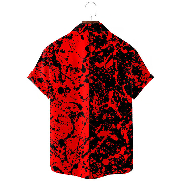 Men's Bloodstain Print Collar Short Sleeve Shirt