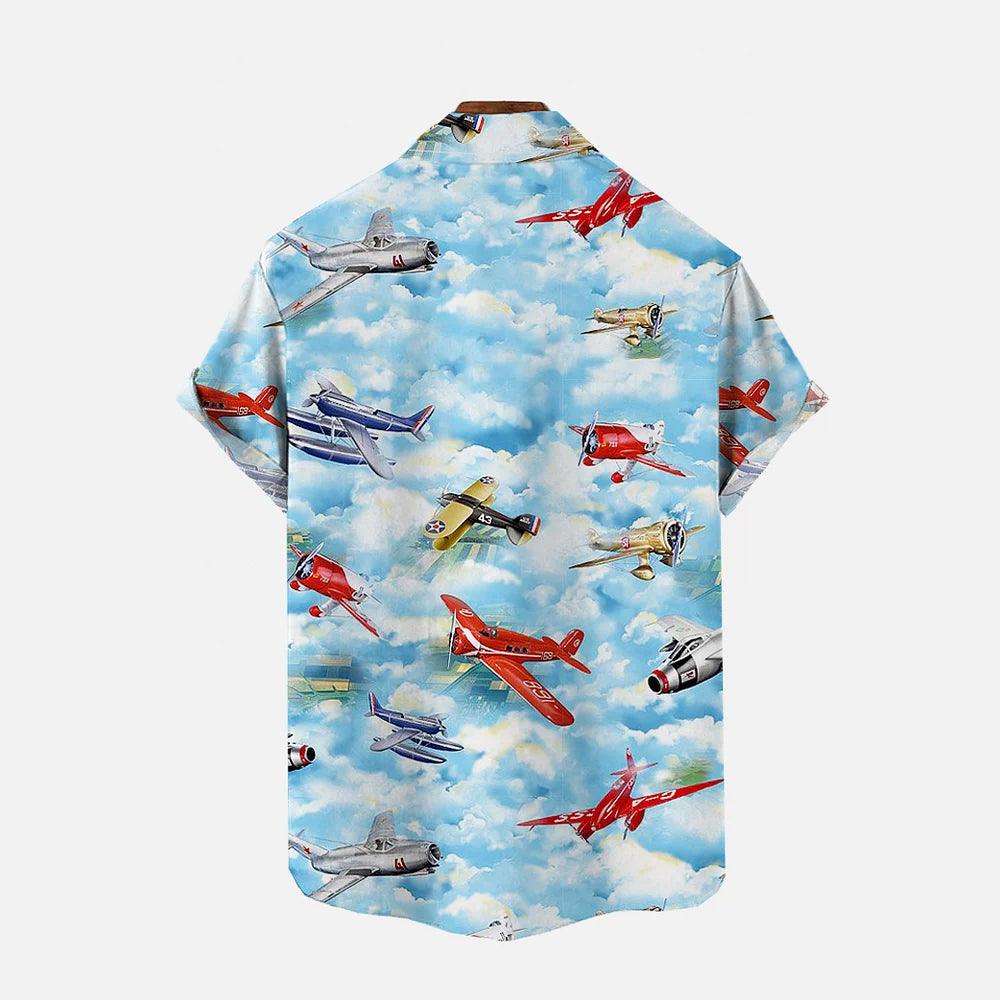 Men's airplane print short-sleeved shirt