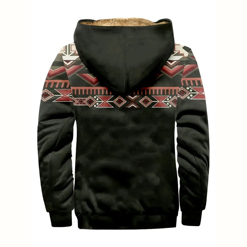 Men's Ethnic Style Geometric Graphic Pattern Hooded Long Sleeve Jacket