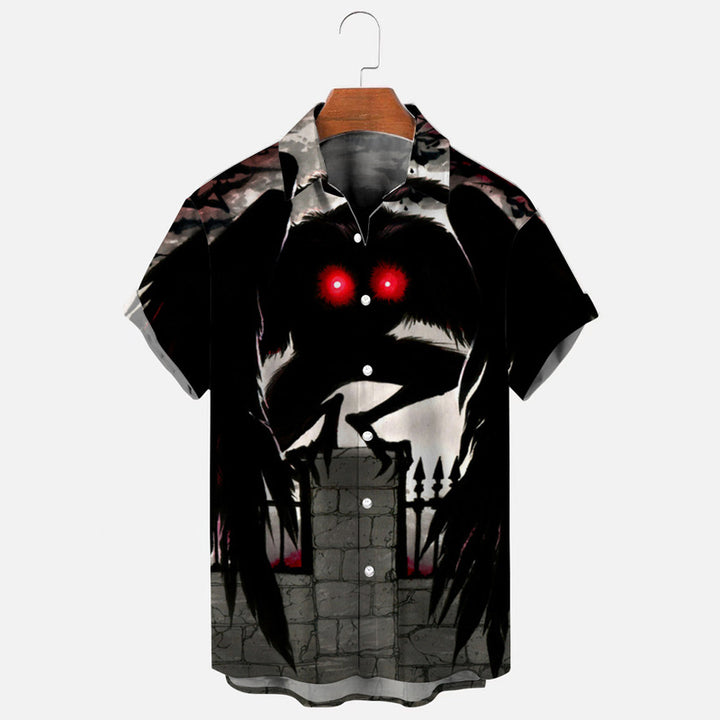 Men's Monster Mothman Print Holiday Short Sleeve Shirt