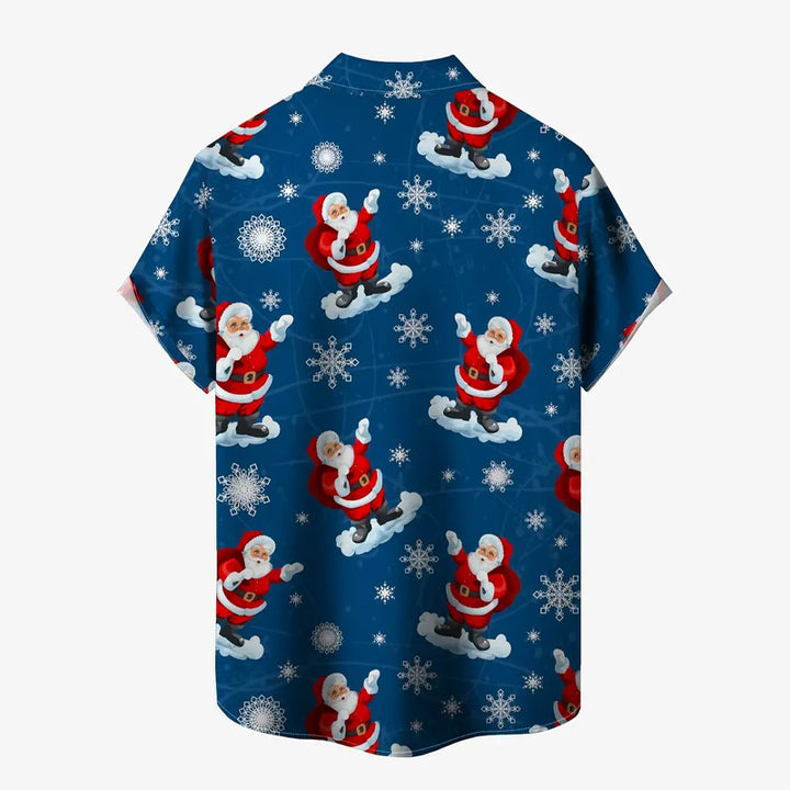 Men's Santa Claus And Snowflakes Print Casual Shirt