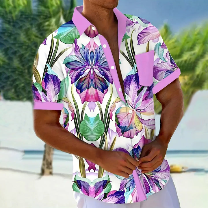 Men's Vibrant Hawaiian Floral Print Short Sleeve Shirt 2409008493