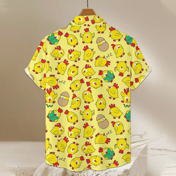 Men's Novelty Chicken Print Casual Short Sleeve Shirt