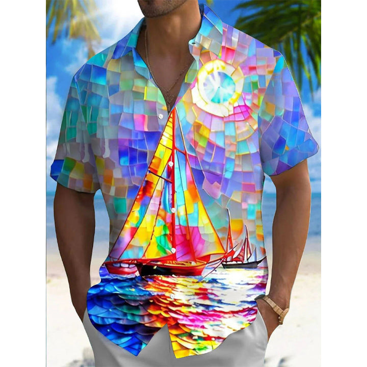 Men's Geometric Boat Print Pocket Camping Shirt 2408006720