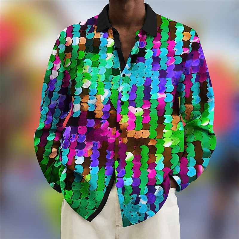 Men's bright carnival print long-sleeved shirt 2408011431