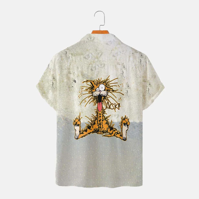 Cute Cat Art Print Casual Short Sleeve Shirt 2406002951