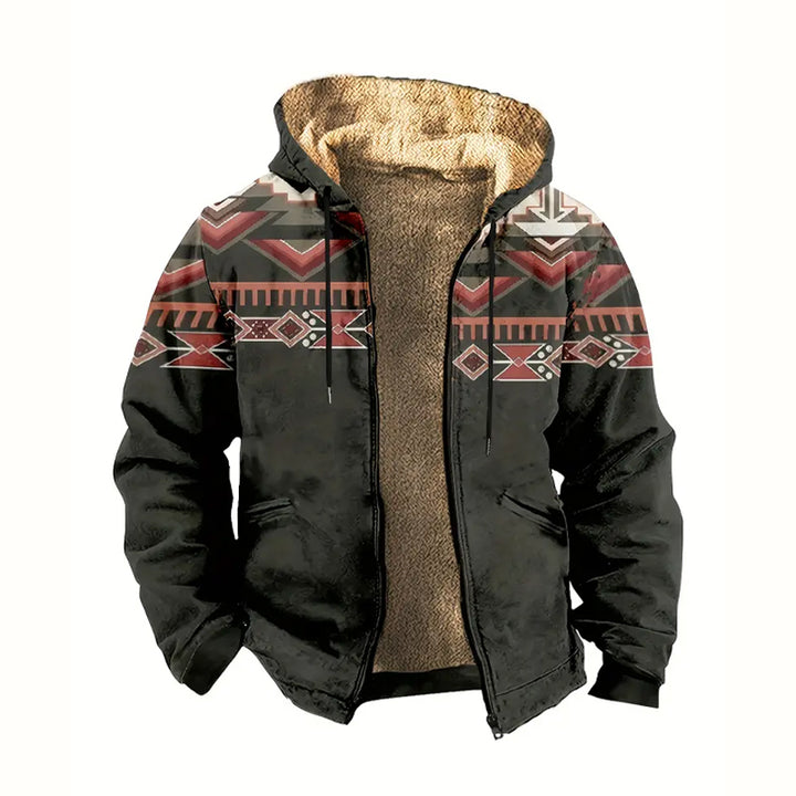 Men's Ethnic Style Geometric Graphic Pattern Hooded Long Sleeve Jacket