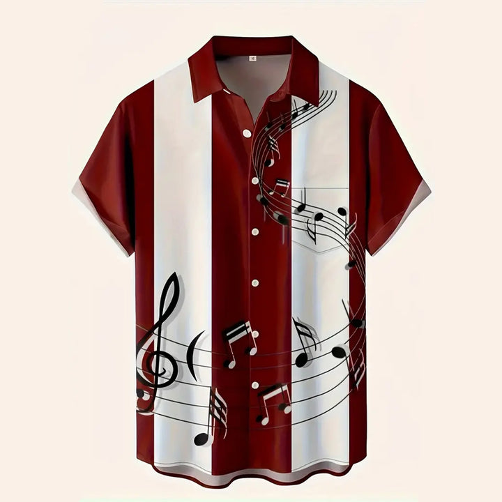 Men's classic red striped musical note print shirt