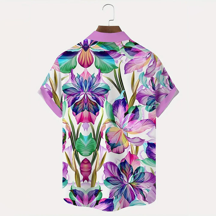 Men's Vibrant Hawaiian Floral Print Short Sleeve Shirt