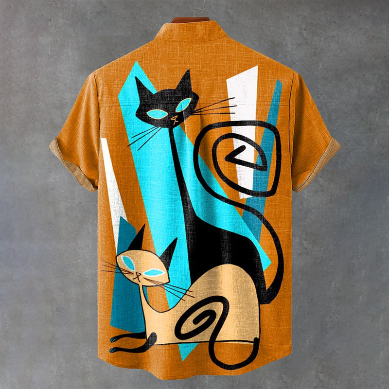 Design Sense Kitten Vintage Print Casual Shirt