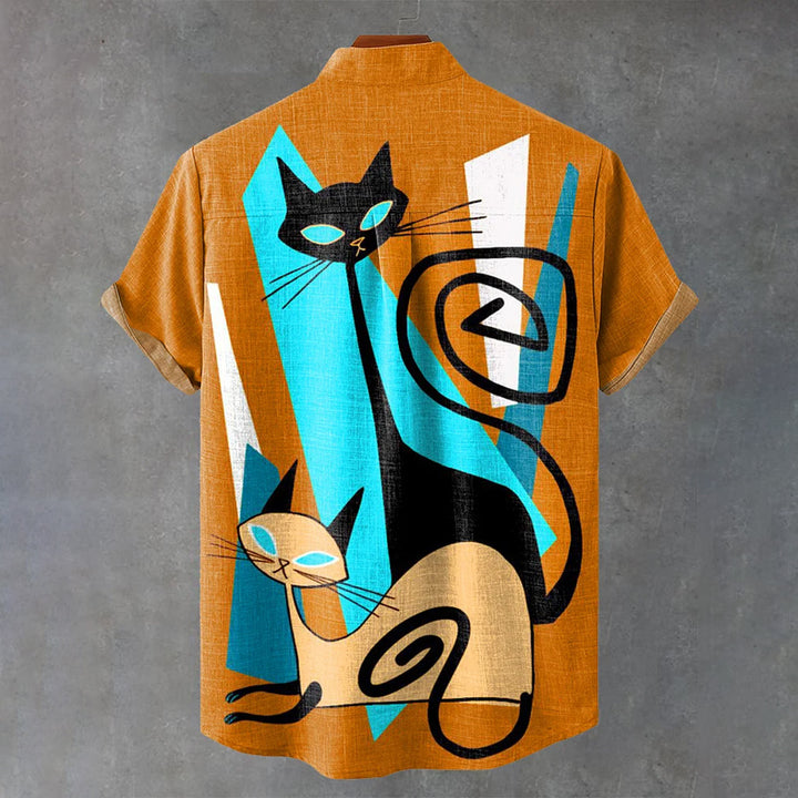 Design Sense Kitten Vintage Print Casual Shirt