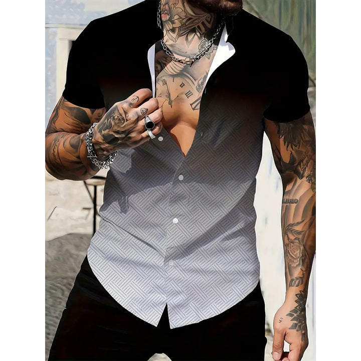 Men's Gradient Short Sleeve Button-Up Shirt
