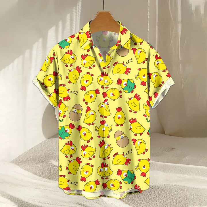 Men's Novelty Chicken Print Casual Short Sleeve Shirt