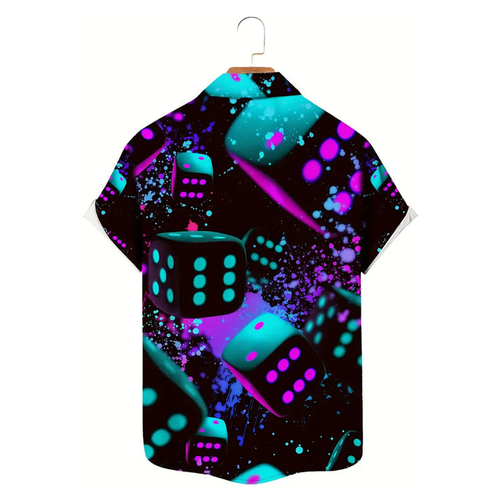 Men's Vibrant Dice Design Print Short Sleeve Shirt