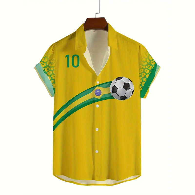 Men's Soccer Pattern Print Short Sleeve Lapel Shirt