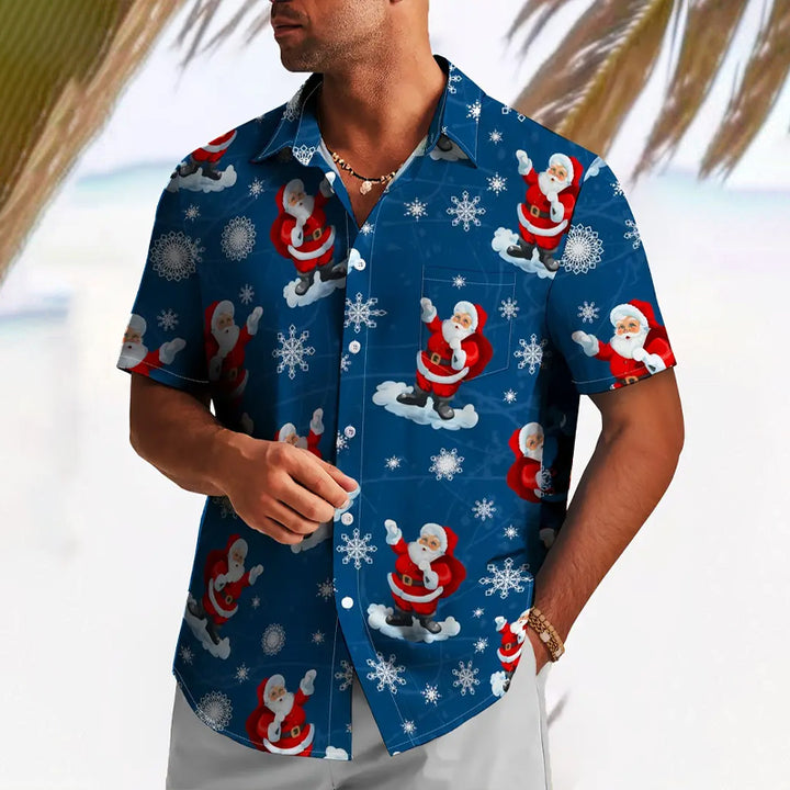 Men's Santa Claus And Snowflakes Print Casual Shirt