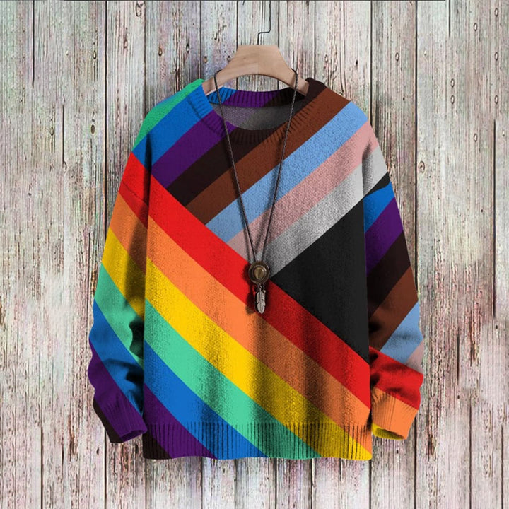 Rainbow Flag Print Casual Pullover Knit Sweater