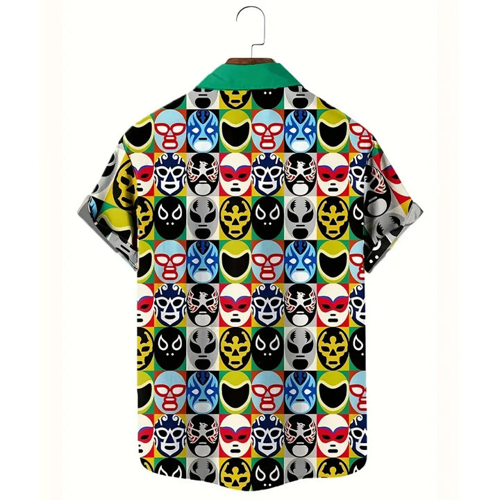 Men's Face Art Print Short-sleeved Shirt