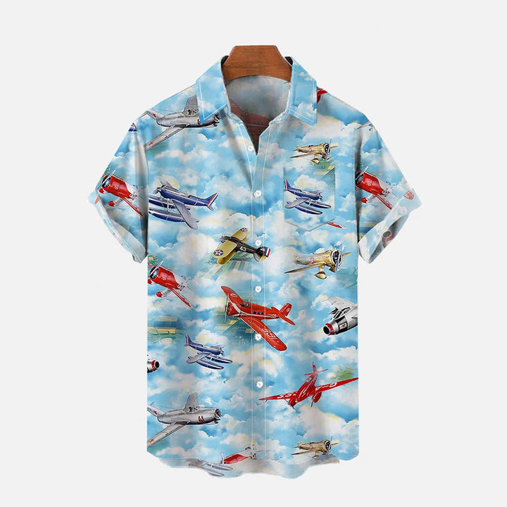 Men's airplane print short-sleeved shirt