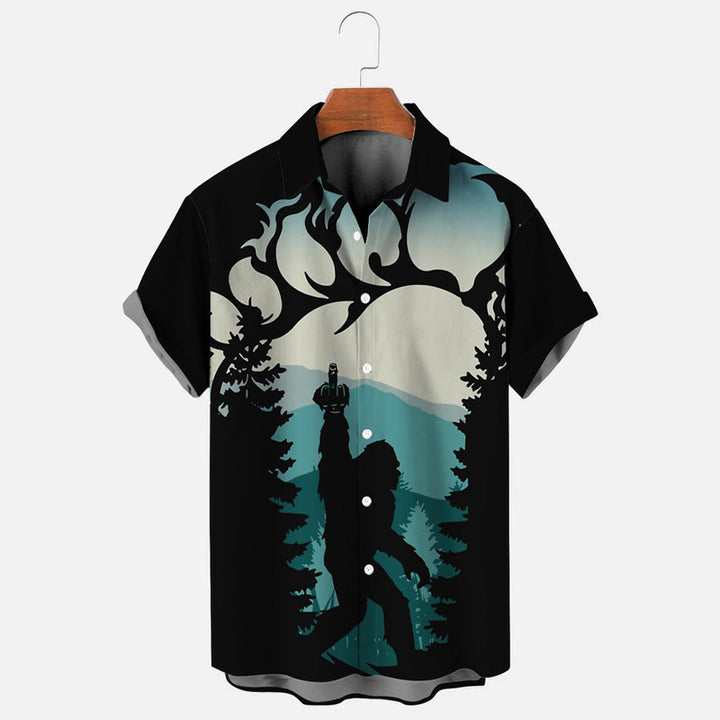 Men's Bigfoot Print Casual Short Sleeve Shirt