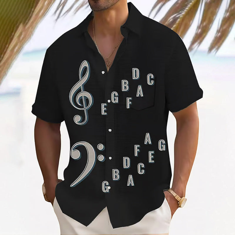 Men's Bass Clef Print Short Sleeve Shirt