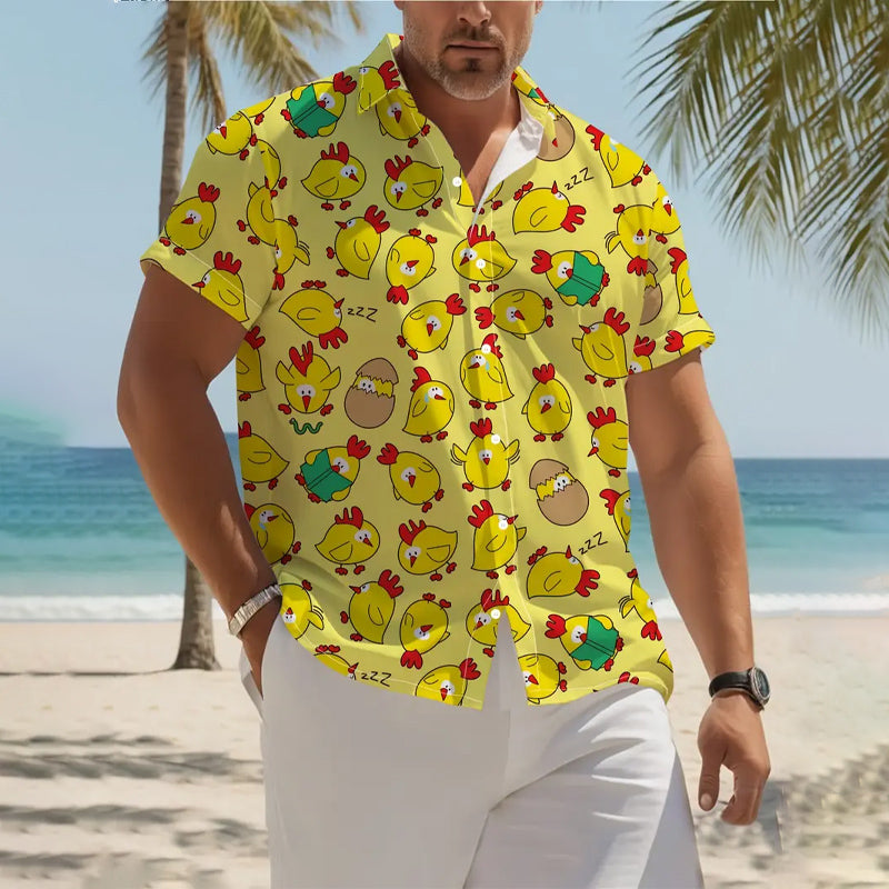 Men's Novelty Chicken Print Casual Short Sleeve Shirt