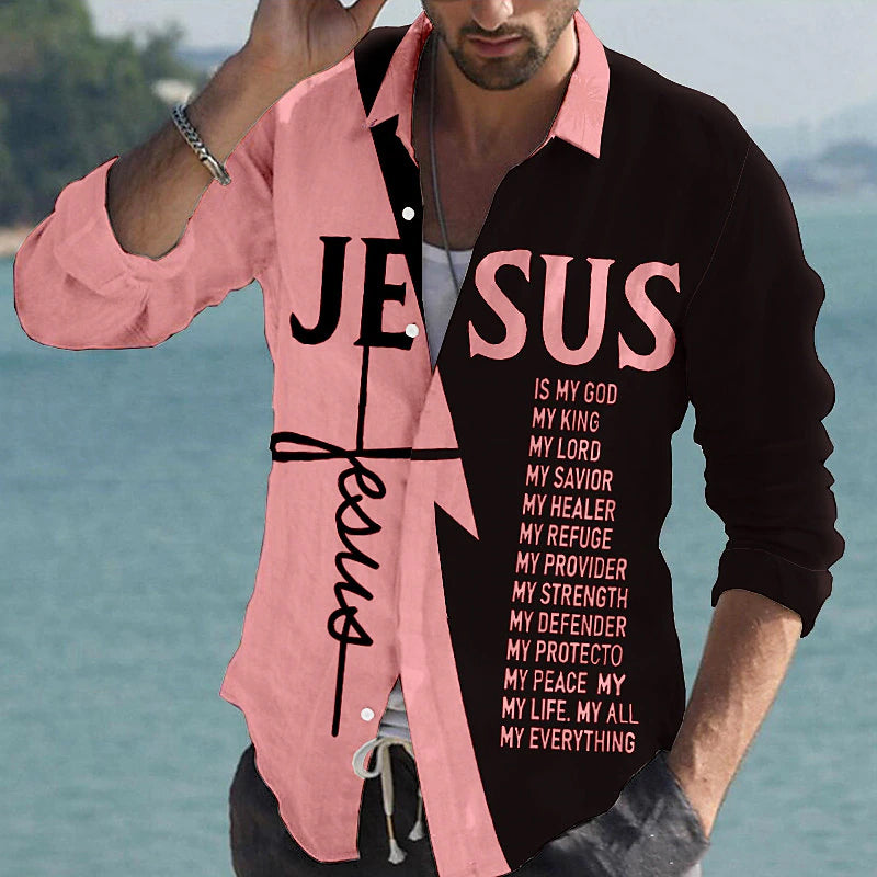 Men's Cross Jesus Letter Graphic Prints Long Sleeve Shirt