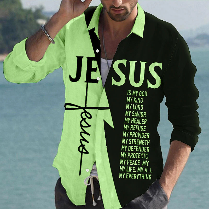 Men's Cross Jesus Letter Graphic Prints Long Sleeve Shirt