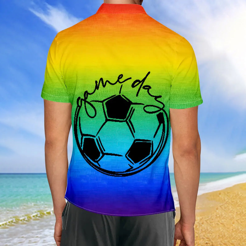 Men's Soccer Pattern Print Short Sleeve Lapel Shirt