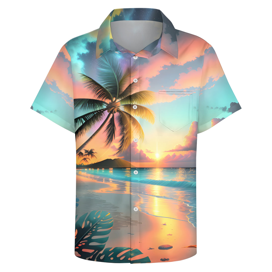 Beach Landscape Print Casual Short Sleeve Shirt 2404000174