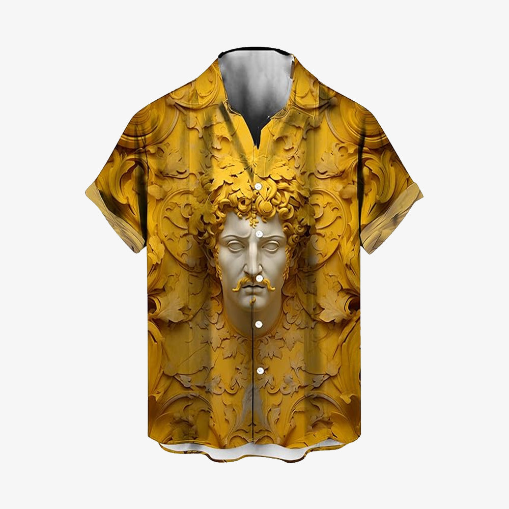 Baroque Gold Art Deco Print Casual Short Sleeve Shirt 2406000715